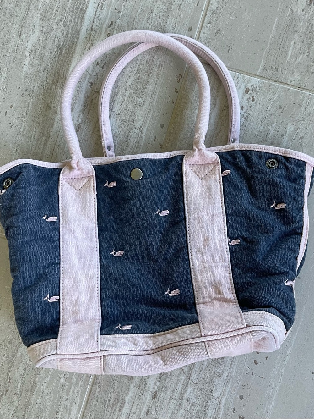 J. Crew Navy Canvas Tote with Light Pink Trim